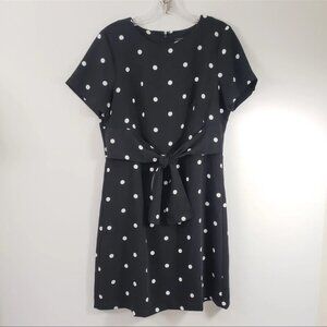 Ann Taylor Size 6 Women's Short Sleeve Polka Dot Black Shift Dress Tie Waist